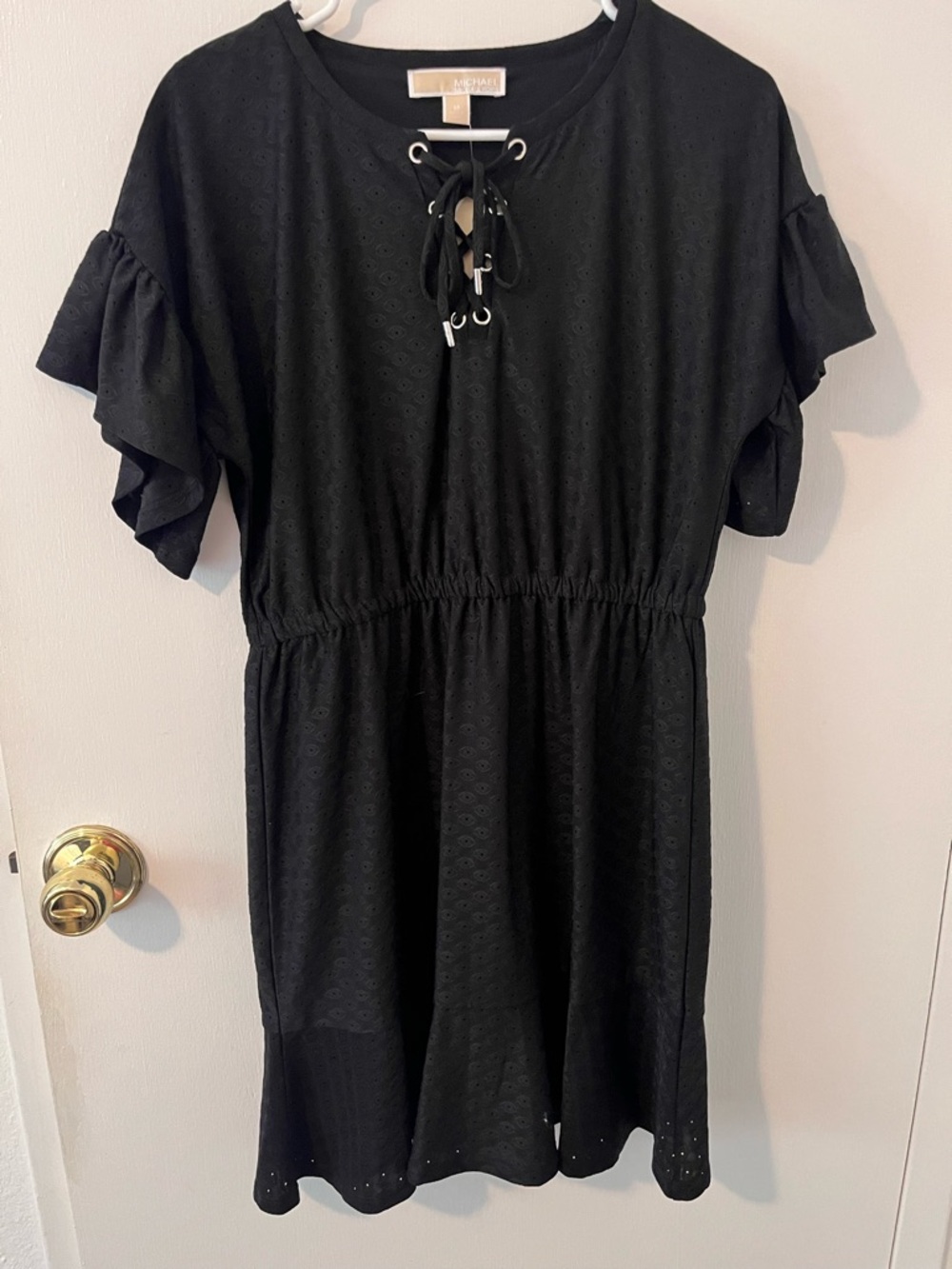 NWT Michael Kors Womens Black Lace-up Elastic Waist Lined Mini Dress Medium